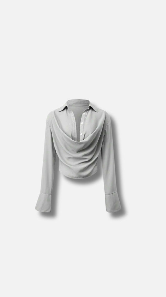 Draped Collar Solid Blouse