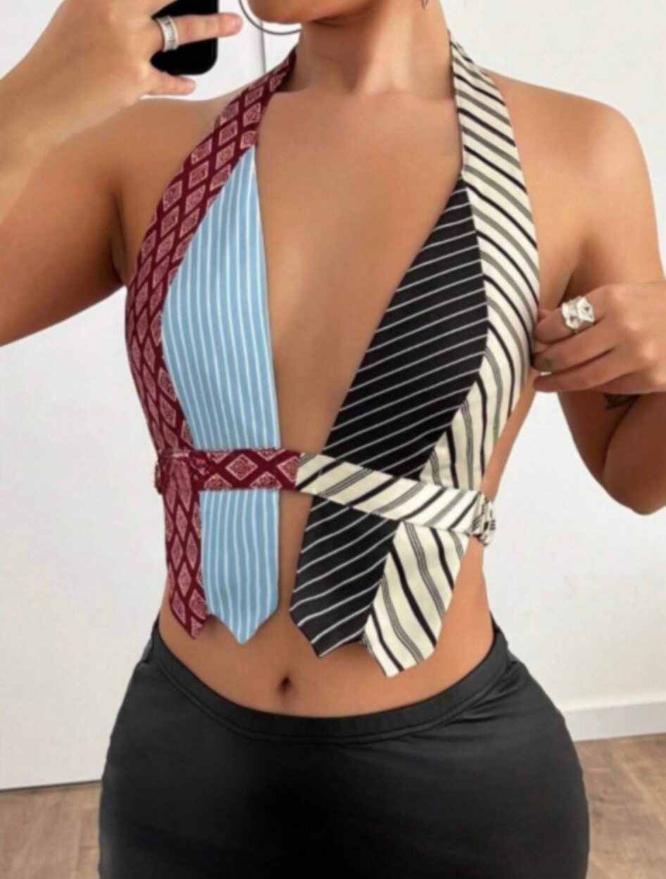 Just Business Tie Halter Top