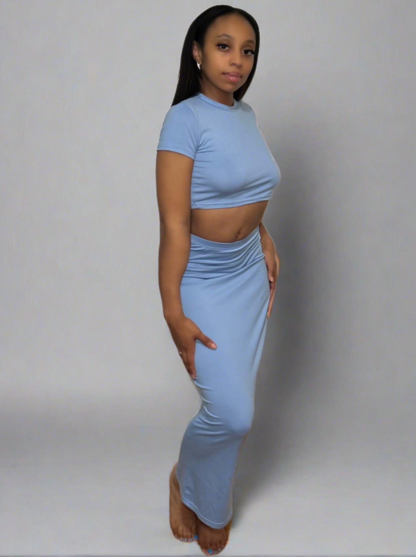 Mackenzie Solid Crop and Skirt Set